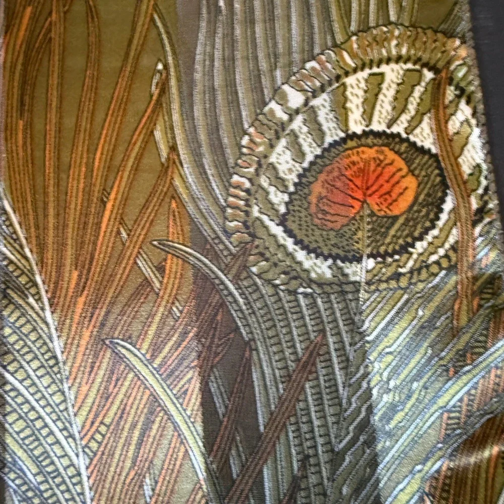 Vintage Peacock‎ Feather Print Green Gold Satin Table Runner 13x60